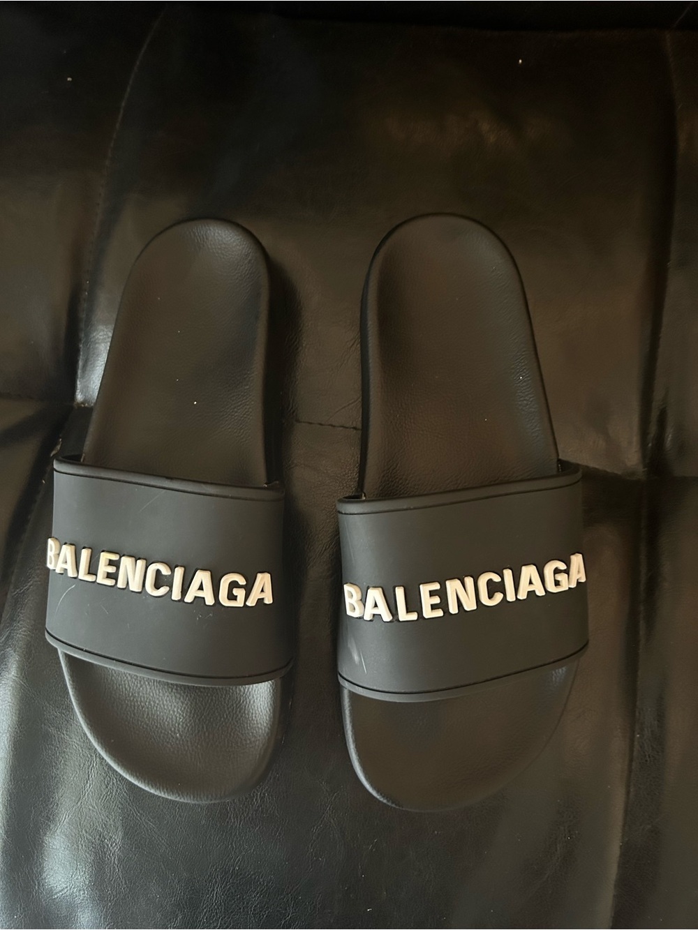 Balenciaga Black Slides with White Raised Logo Very Good Condition Woman 9